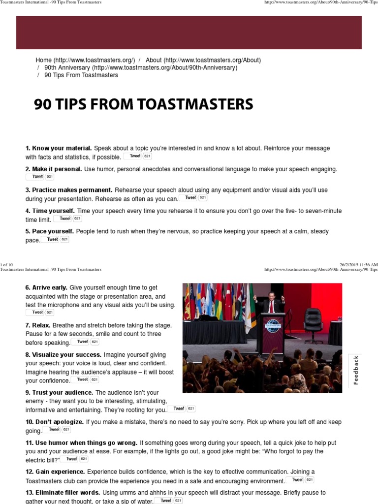 90 Tips From Toastmasters Public Speaking Twitter
