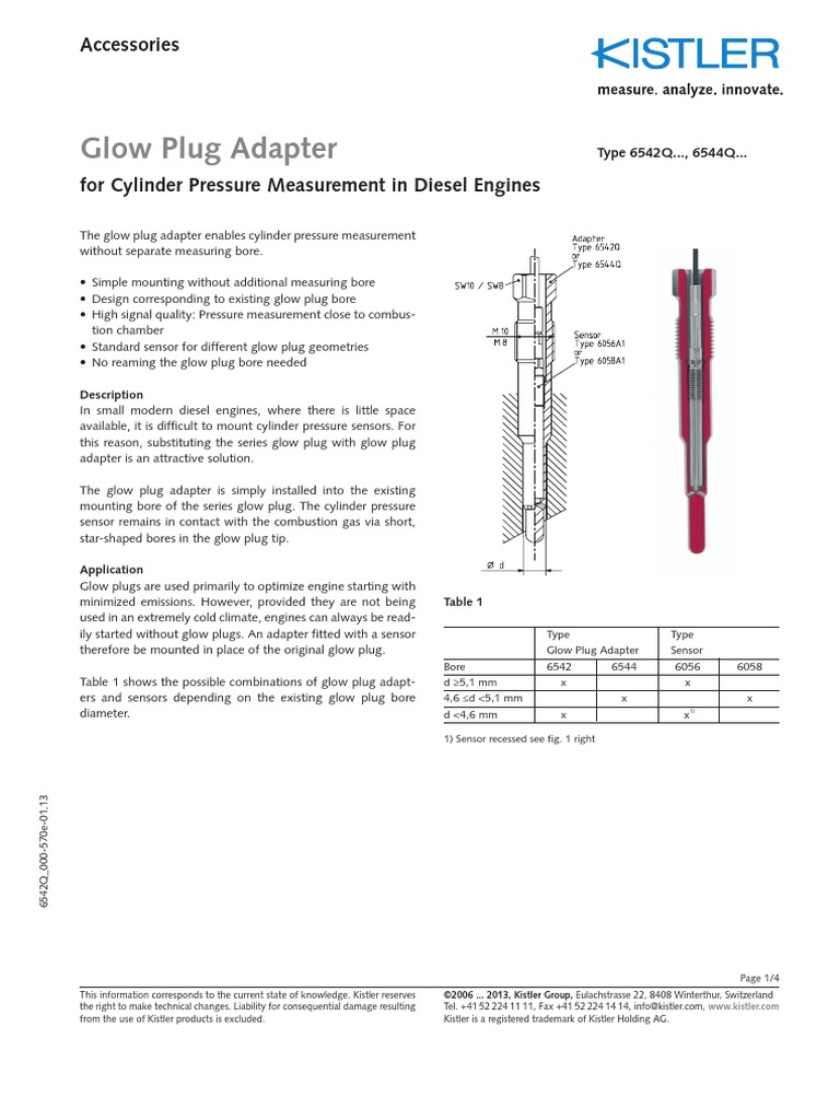 Kistler Glow Plug Pressure Sensor PDF Cylinder (Engine) Diesel Engine