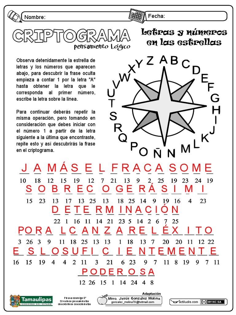 Criptograma Con Estrella Letras y Numeros CLAVE