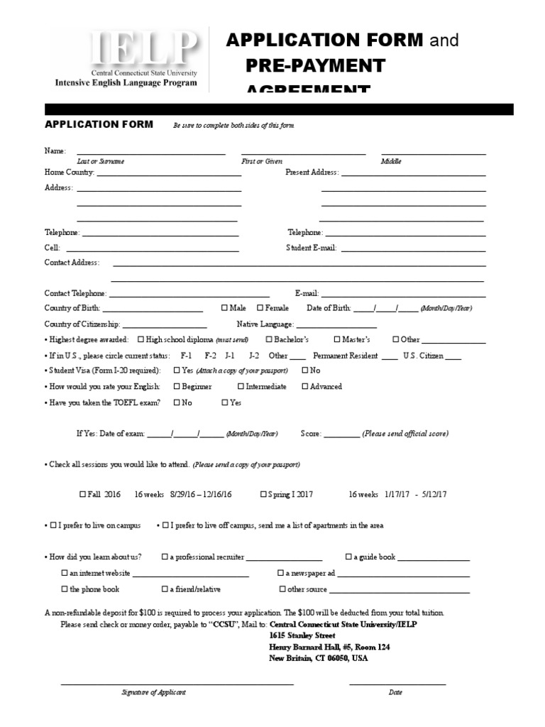 Application Form and Pre-Payment Agreement | PDF | Career & Growth