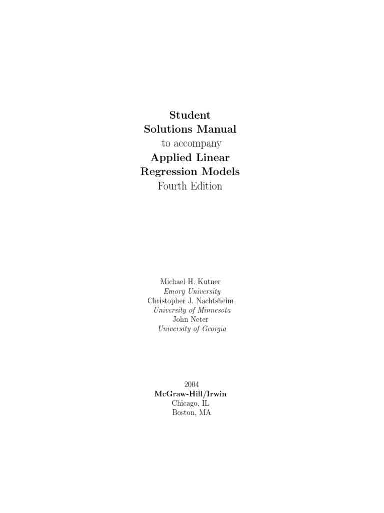Student Solutions Manual to Accompany Applied Linear Regression Models (4E)