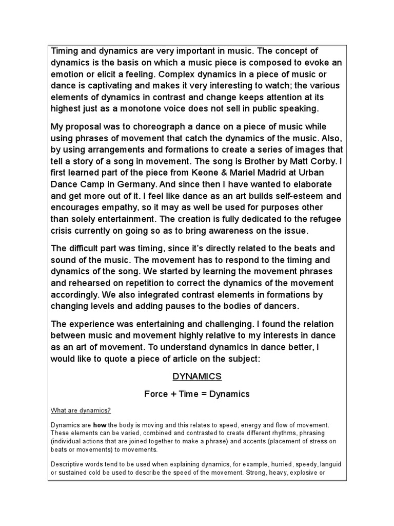 Dance Dynamics for Storytelling | PDF | Dances | Behavioural Sciences