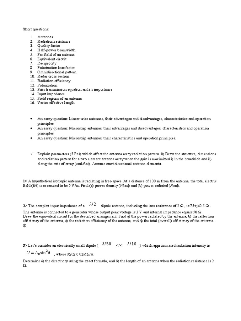 Antenna Questions PDF Antenna (Radio) Broadcast Engineering