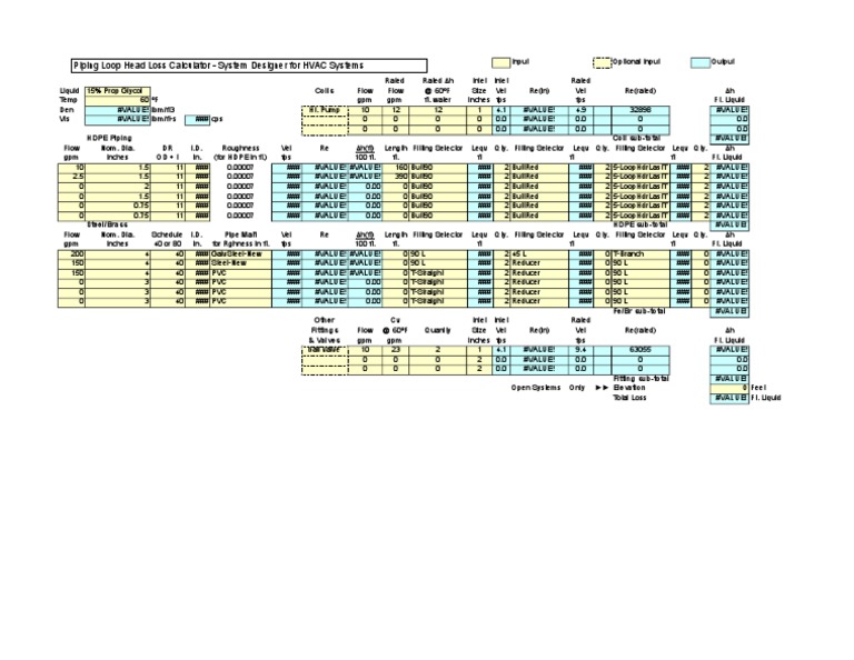 Piping Loop Head Loss Calculator System Designer For HVAC Systems PDF