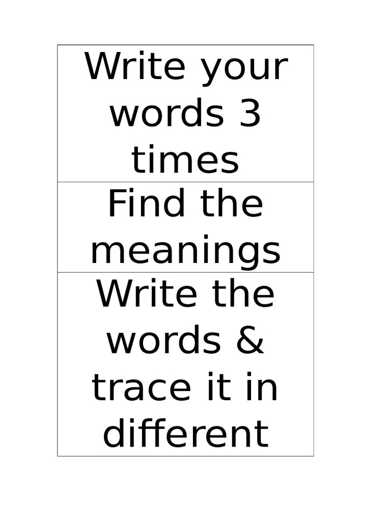 Write Your Words 3 Times Find The Meanings Write The Words & Trace It ...