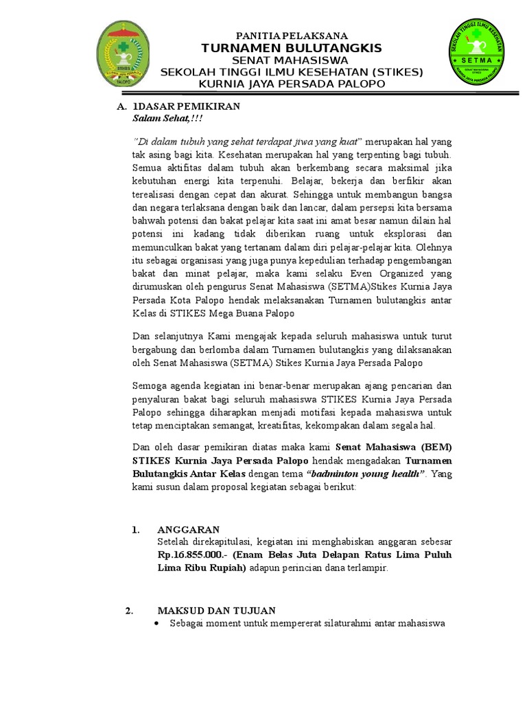 Contoh Proposal Pengajuan Dana Turnamen Bulutangkis Berbagi Contoh Proposal