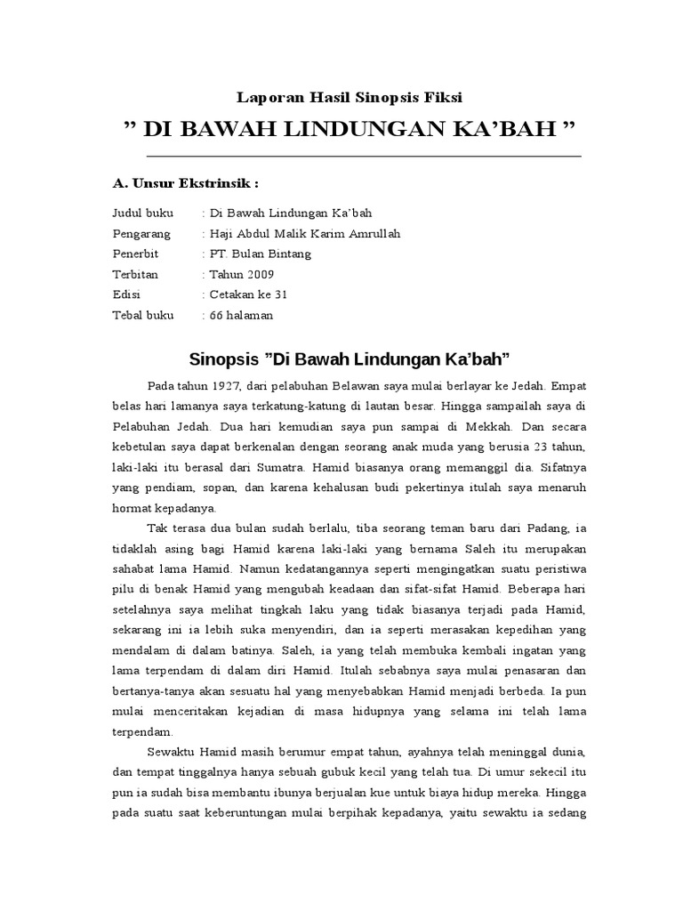 Sinopsis Novel Di Bawah Lindungan Ka Bah