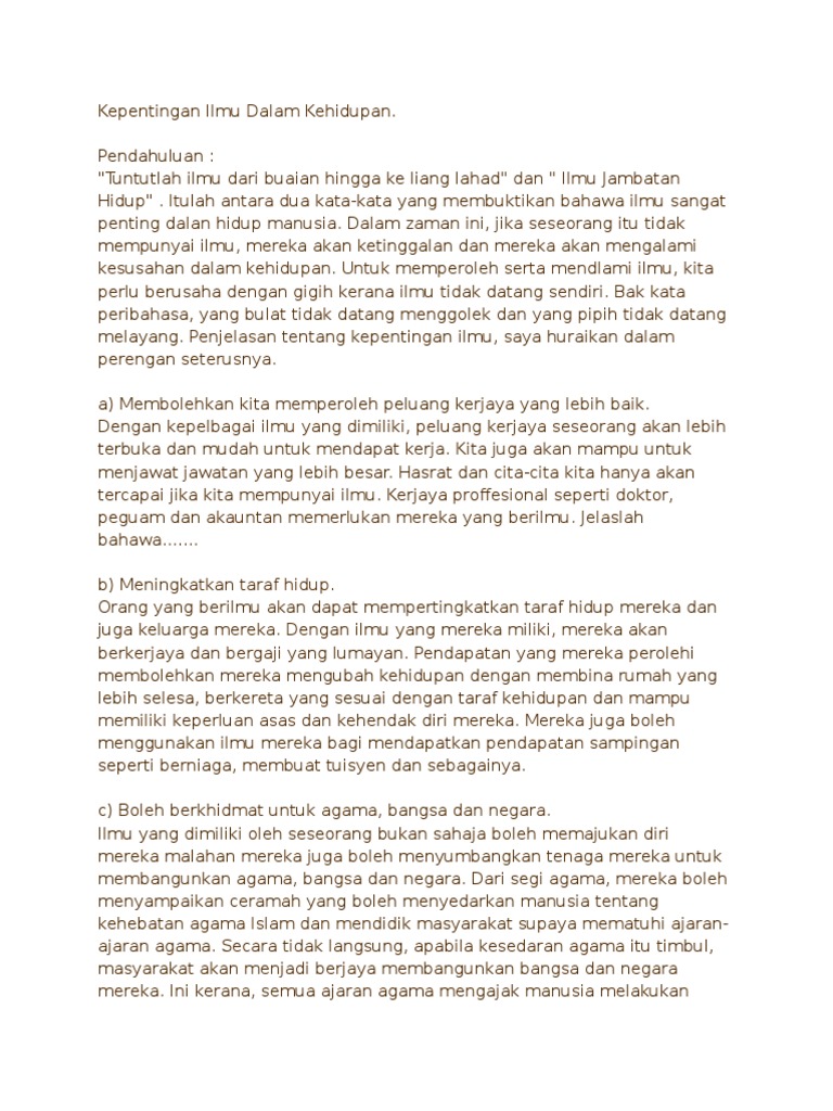 Kepentingan Ilmu Dalam Kehidupan  PDF