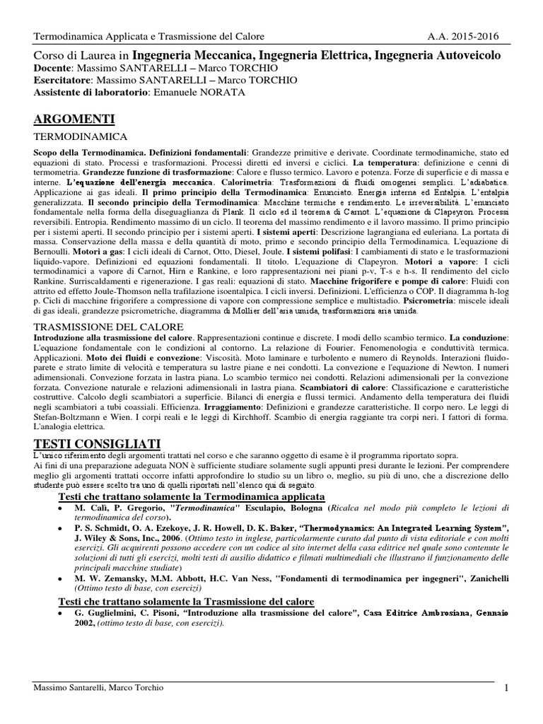 Termodinamica E Trasmissione Del Calore Pdf