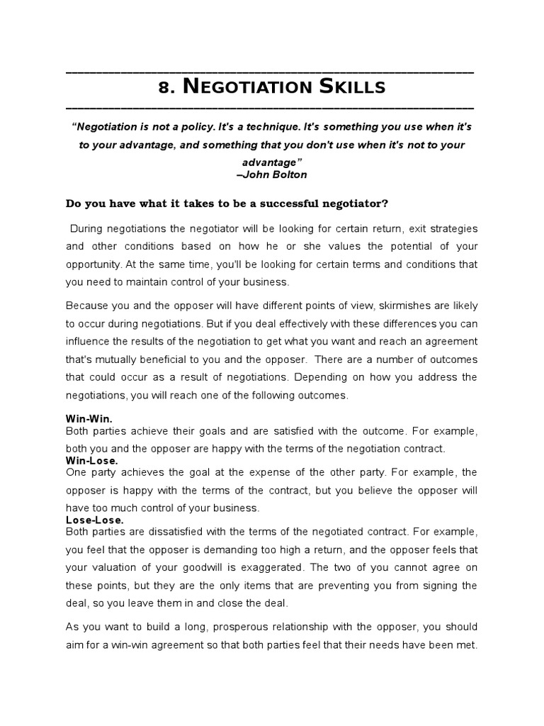 Negotiation Skills | PDF | Negotiation | Psychological Concepts
