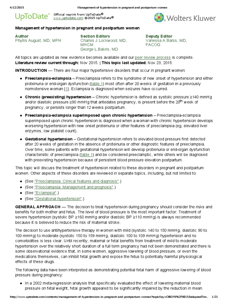 Hypertension Management in Pregnancy | PDF | Hypertension | Blood Pressure