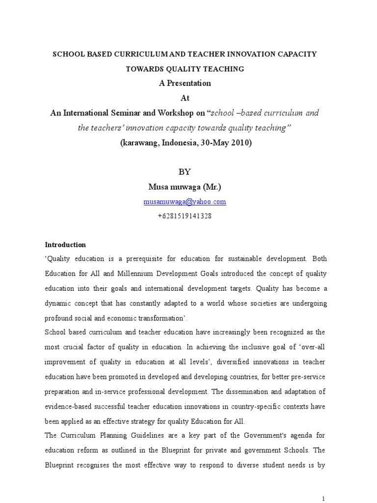 Enhancing Teacher Innovation for Quality Education | PDF | Curriculum ...