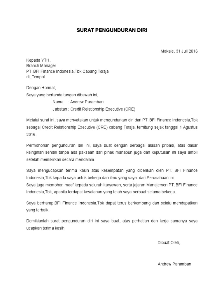 Surat Pengunduran Diri