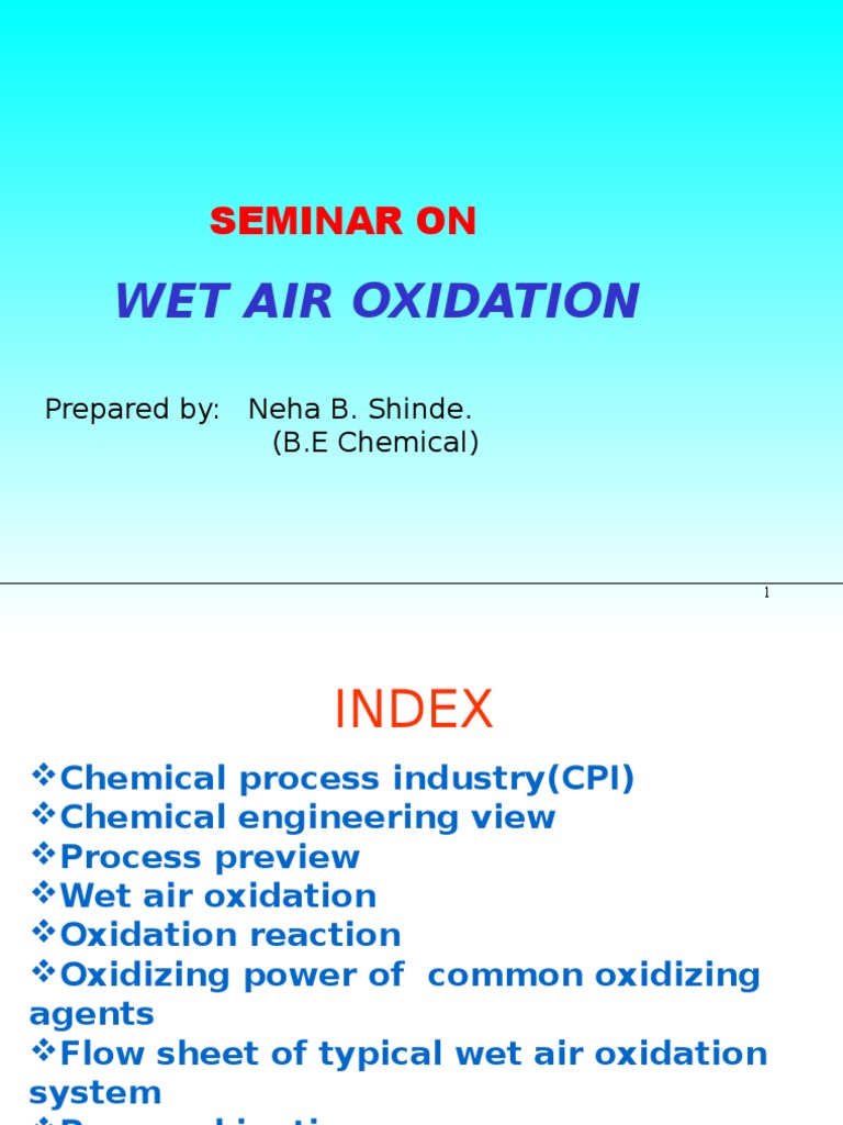 Wet Air Oxidation Chemical Reactions Waste