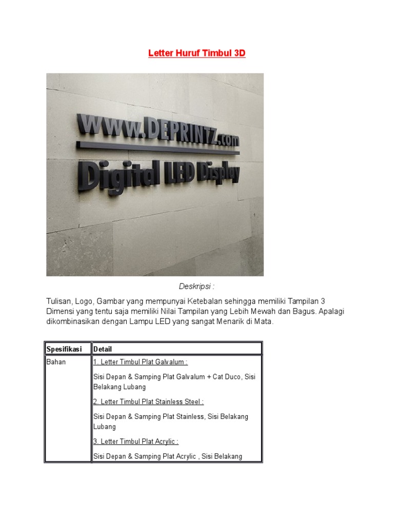 1 Contoh Letter Huruf Timbul 3d Docx