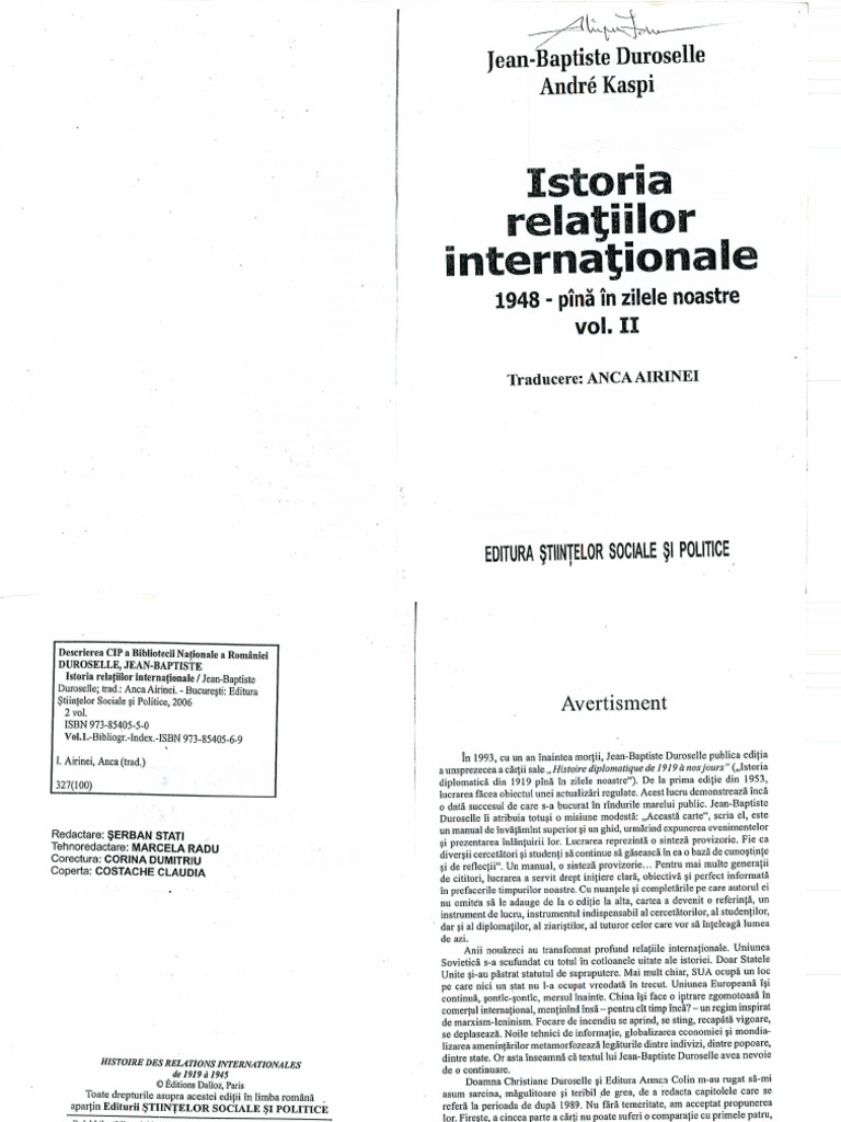 Jean Baptiste Duroselle, Andre Kaspi Istoria Relatiilor