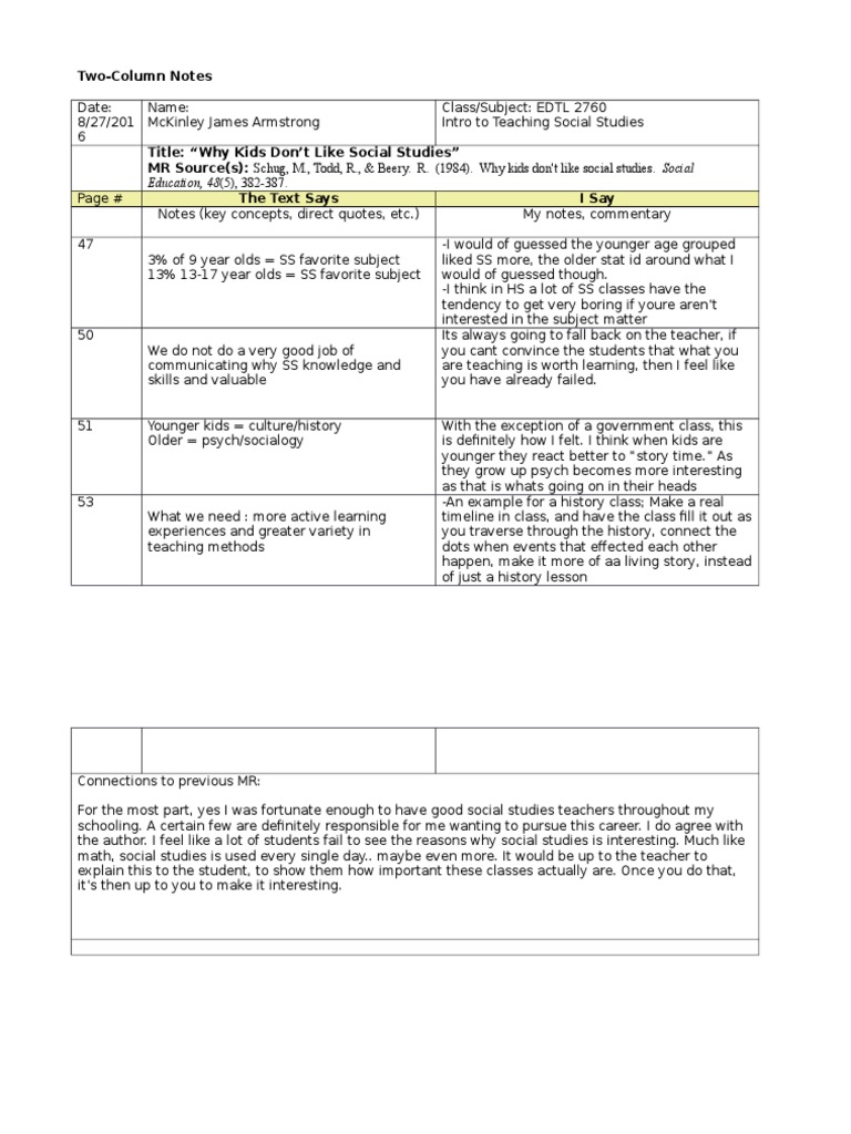 Two-Column Notes BP 1 | PDF