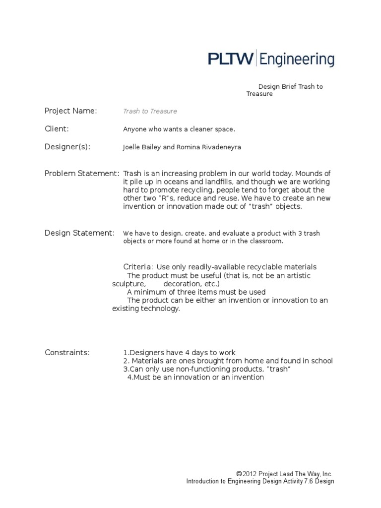 Project Name: Client: Designer(s) : Problem Statement:: Trash To ...