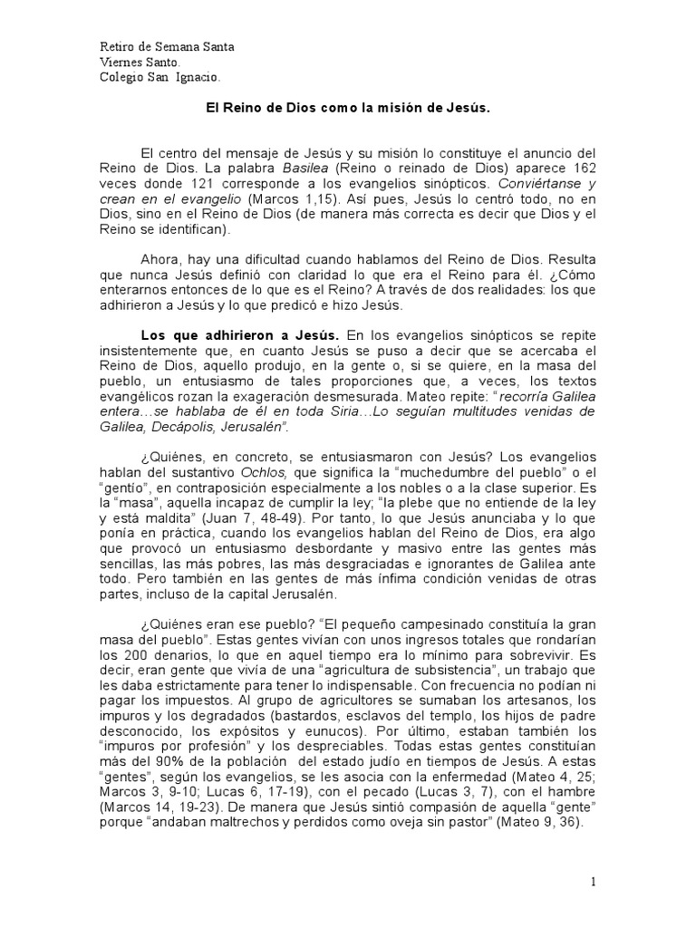 El Reino de Dios en la Misión de Jesús | PDF | Bienaventuranzas ...
