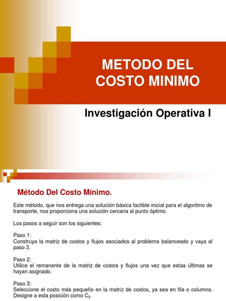 Método de Costo Mínimo en Transporte | PDF | Matriz (Matemáticas ...