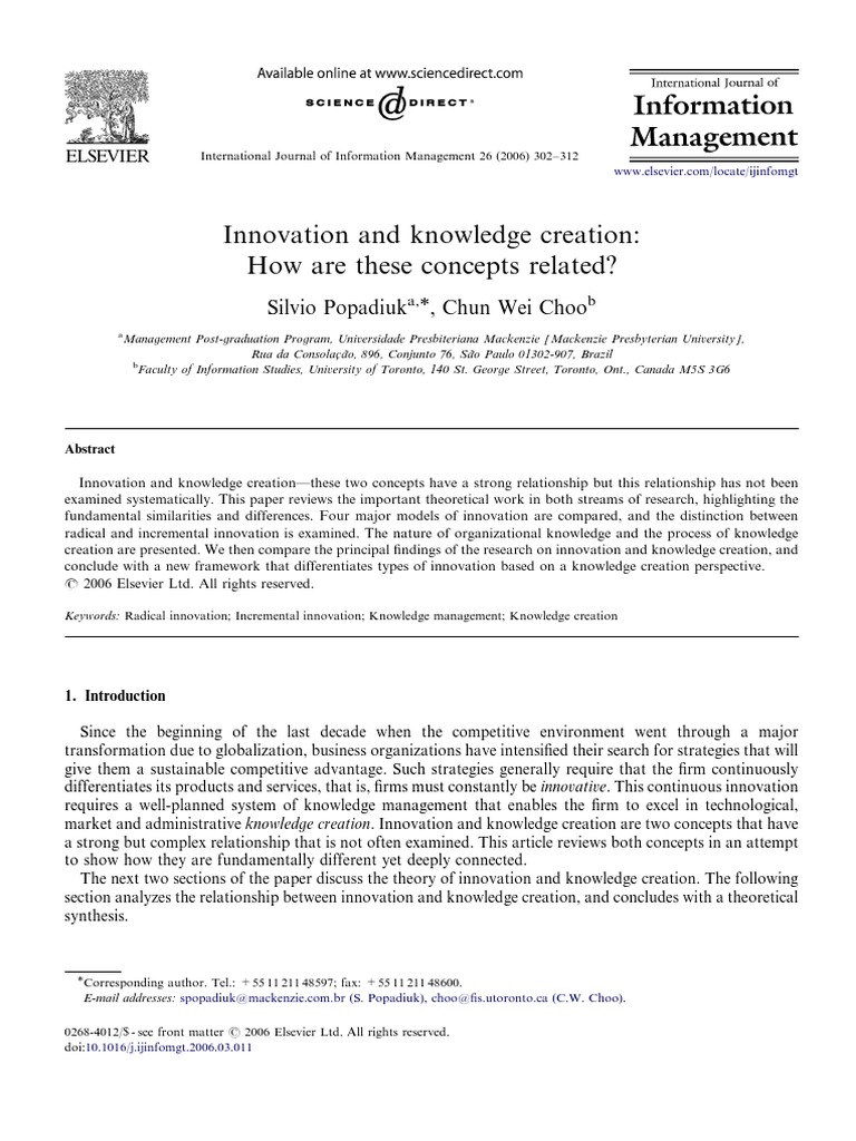 Innovation and Knowledge Creation | PDF | Tacit Knowledge | Innovation