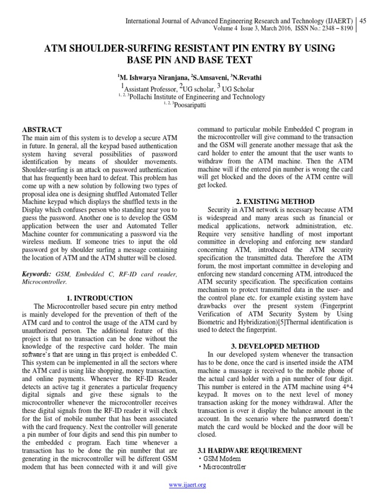 ATM Security: Shoulder-Surfing Resistance | PDF | Automated Teller ...