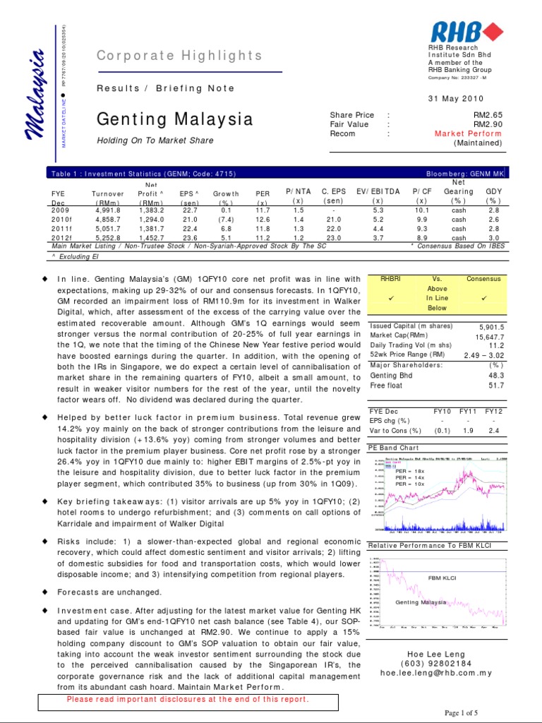 Genting Malaysia Berhad Holding On To Market Share 31/5/2010 PDF