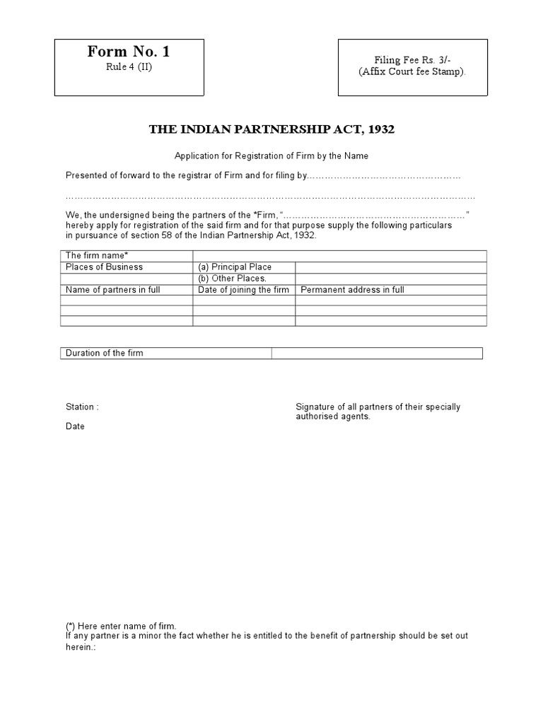 Form V - The Indian Partnership Act | PDF