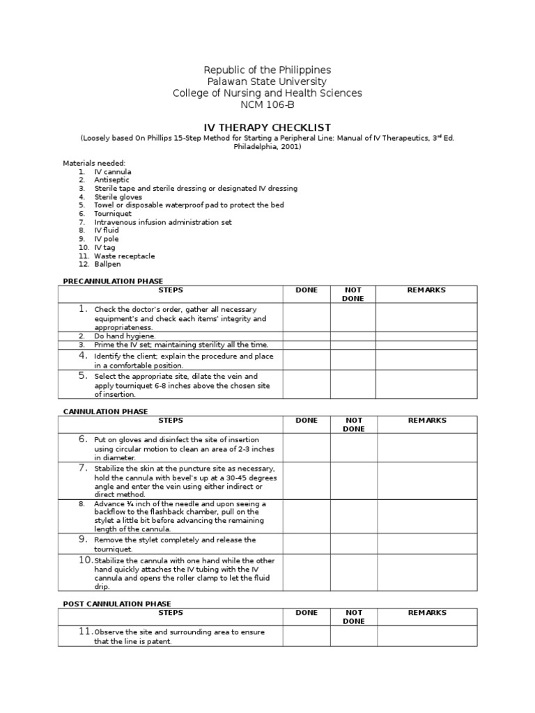 IV Therapy Checklist for Nursing Students | PDF