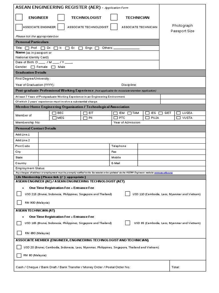 ASEAN Engineering Register Application Form | PDF | Association Of ...