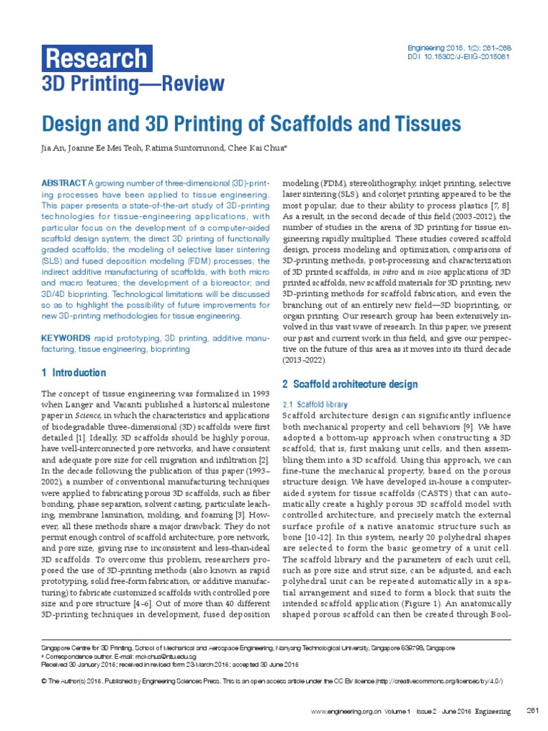 Design and 3D Printing of Scaffolds and Tissues 2015 Engineering | PDF ...