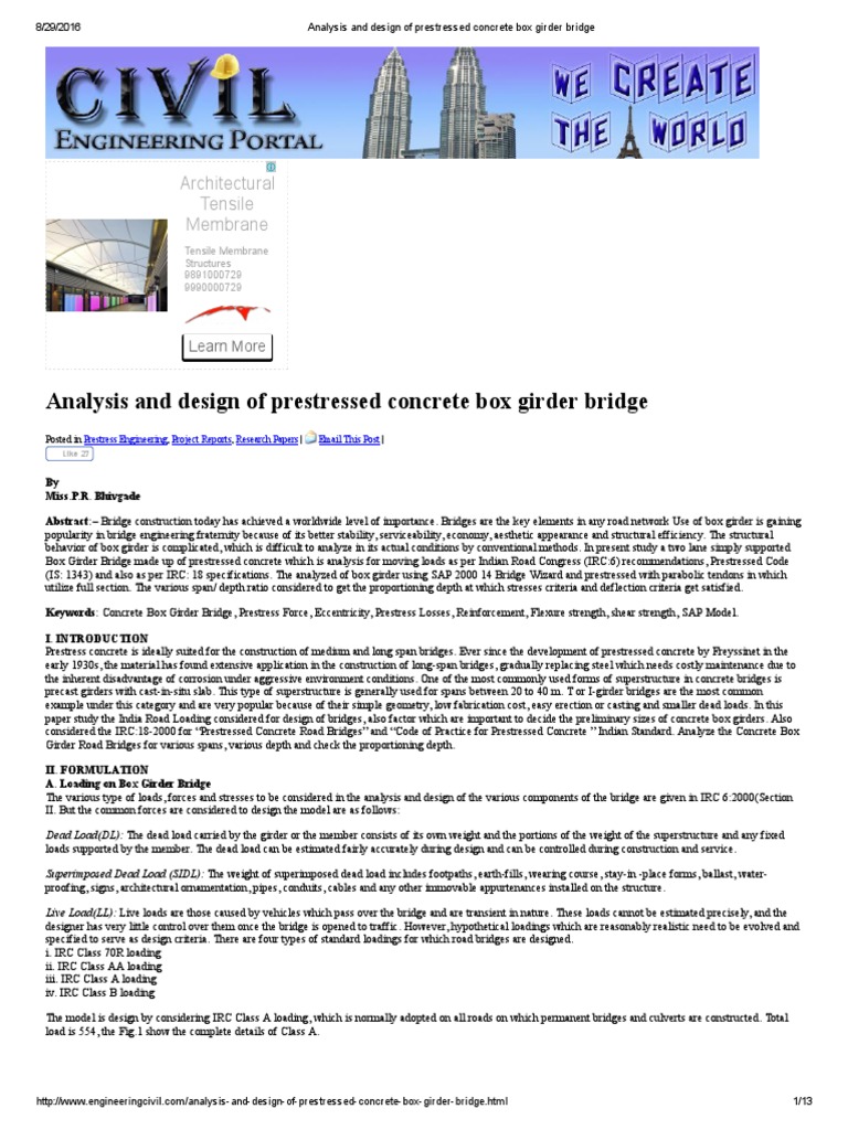 Analysis and Design of Prestressed Concrete Box Girder Bridge | PDF ...