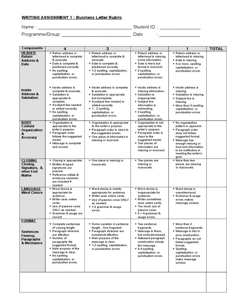 Formal Letter Rubric | PDF | Language Arts & Discipline