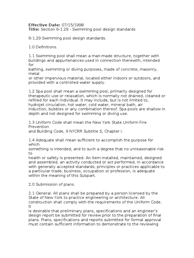 Swimming Pool Design Standards PDF Stairs Filtration