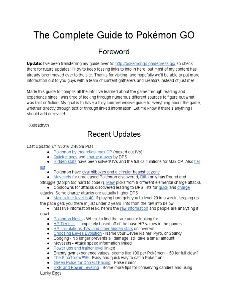 The Complete Guide To Pokémon GO | PDF | Pokémon | Nintendo Franchises