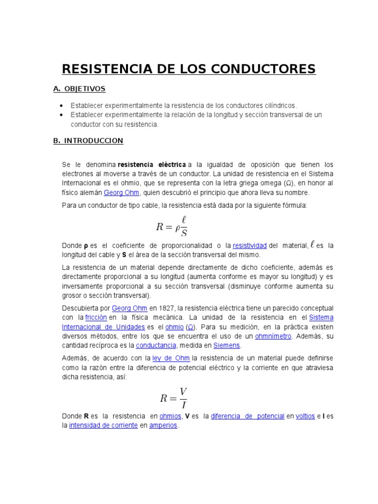 Resistencia de Conductores | PDF | Resistencia Eléctrica y Conductancia ...