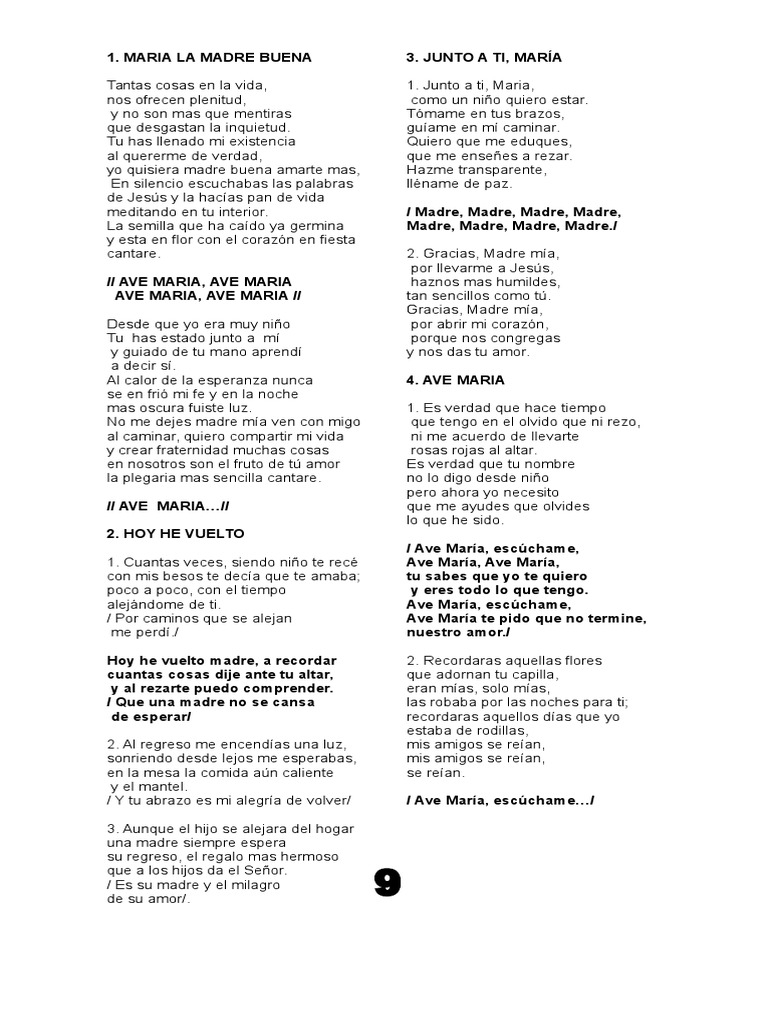 Cantos a la Virgen María: Letra y Reflexiones | PDF | Oración | María ...