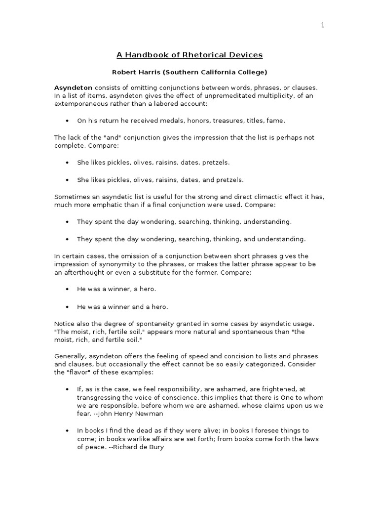 Asyndeton: Rhetorical Device Explained | PDF | Metaphor | Anthropomorphism