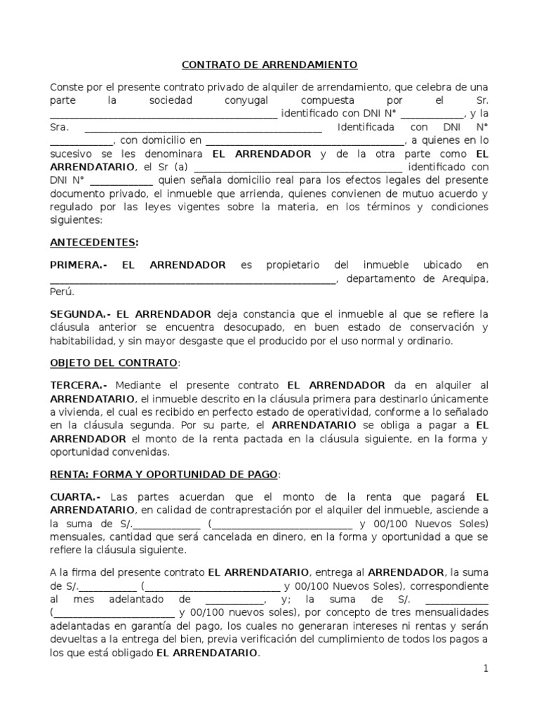 Contrato de Arrendamiento