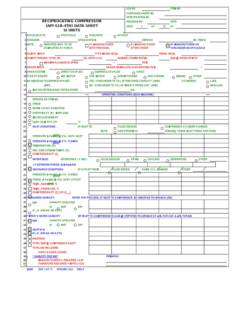 API 618 Reciprocating Compressor Data Sheet | PDF | Piston | Cylinder ...