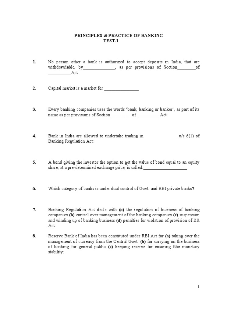 Banking Principles and Practices Test 1 | PDF | Negotiable Instrument ...
