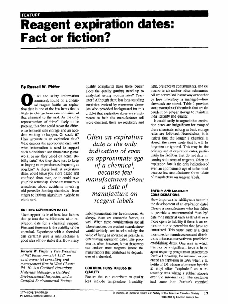 Reagent Expiration Dates Fact or Fiction Download Free PDF Shelf