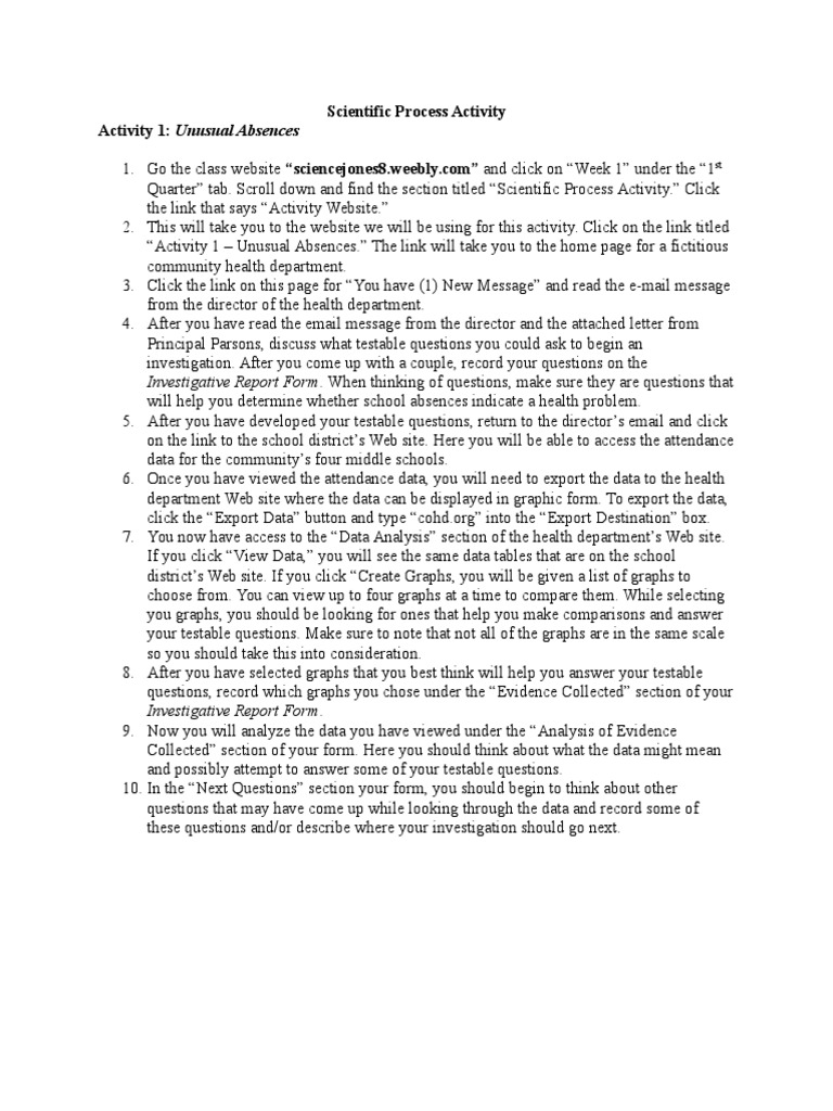 Scientific Process Activity Activity 1: Unusual Absences | Websites