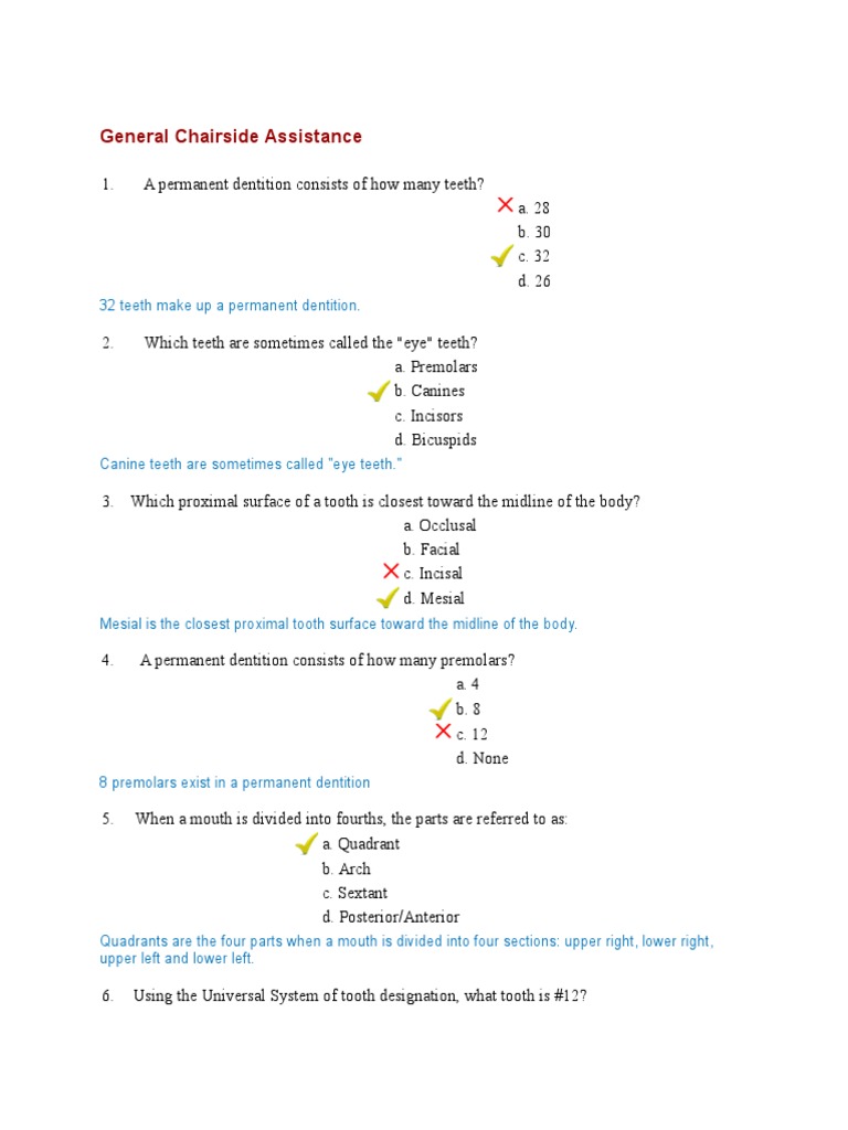 Dental Assistant Sample Test PDF Tooth Infection