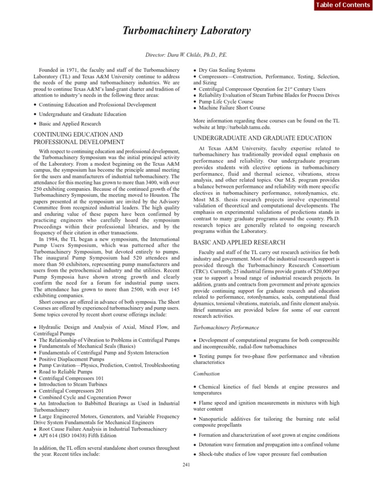 Turbomachinery Laboratory Continuing Education and Professional