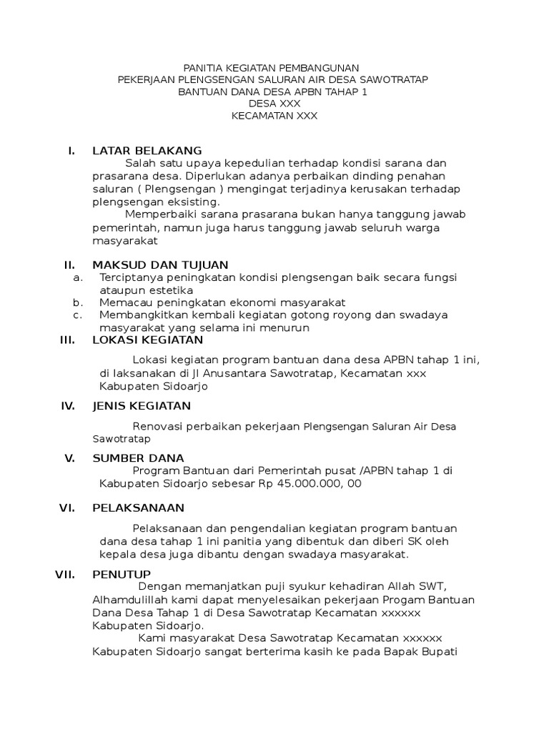 Renovasi Plengsengan Desa Sawotratap | PDF
