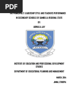 THE PRINICIPALS’ LEADERSHIP STYLE AND TEACHERS PERFORMANCE IN SECONDARY SCHOOLS OF GAMBELLA REGIONAL STATE 