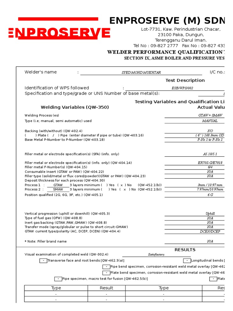 WPQT Format Welding Construction