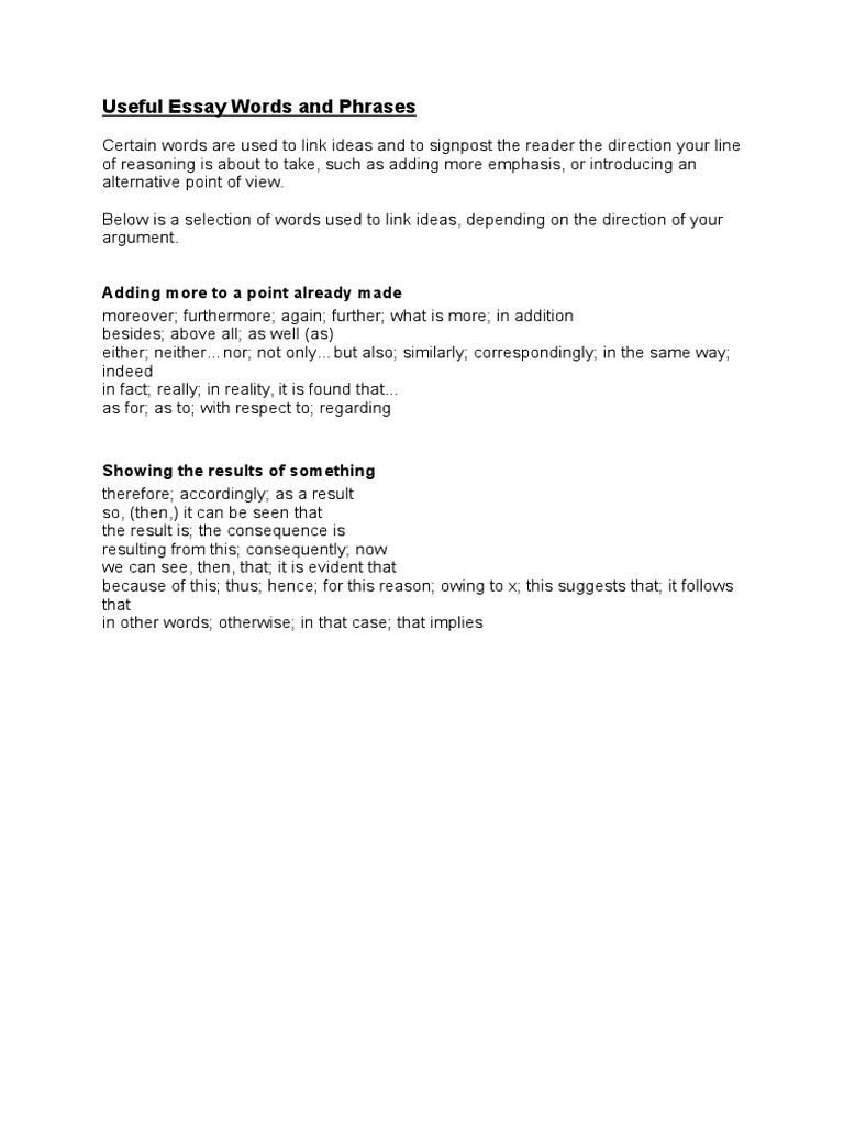 Essay Linking Words and Phrases | PDF