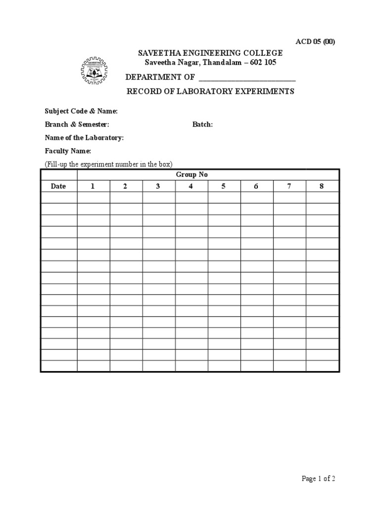 Laboratory Experiment Record Form | PDF